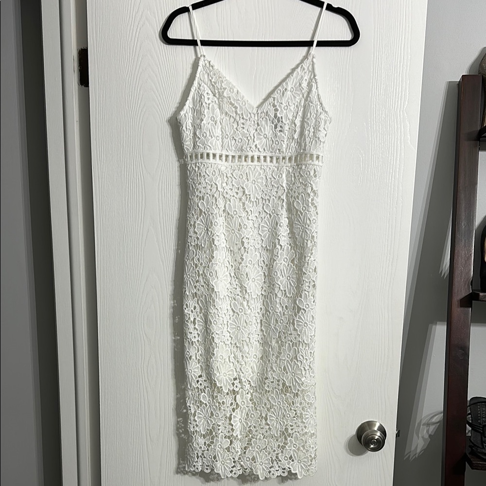 White Sheath Midi Dress with Spaghetti Straps